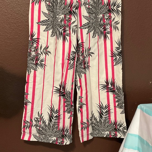 High-Rise Wide Leg Tropical Stripe Pants in Pink/White - Picture 3 of 16